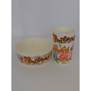 Vtg Trolls Cup & Bowl Set Trollies Triplettes USA Peter Pan 1982